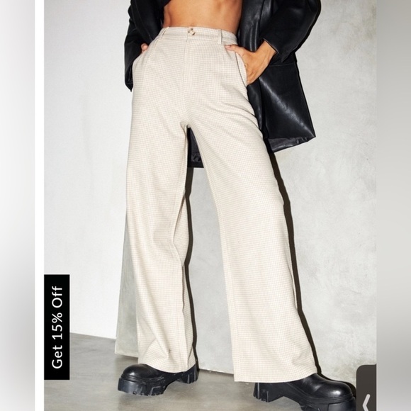 Motel Rocks Pants - Motel Rocks Yeva Houndstooth Wide Leg Trouser Small Neutral Plaid Edgy Cool Girl